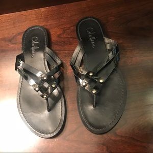 Cole Haan black patent leather & wood sandals 8.5